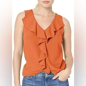 Nordstrom’s LYSSE Orange Sleeveless Blouse w/Cascading Ruffles (Size: Small)